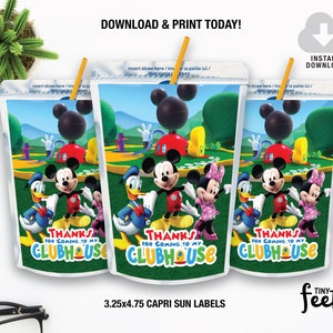 Clubhouse Mickey Mouse Capri Sun Labels, Printable Party Decor, Instant Download, Minnie Capri Sun Wrapper, Boy Birthday Party Decor, DIY