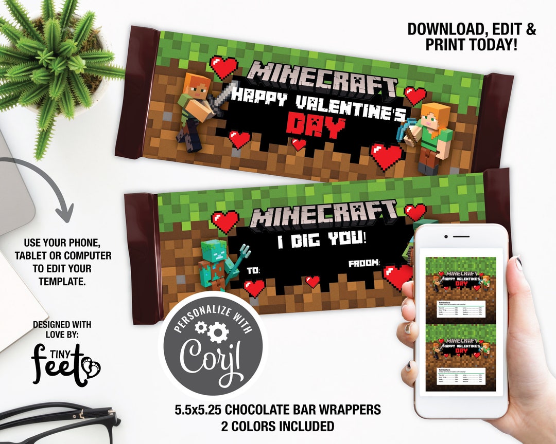 Minecraft Candy Bar Wrapper Valentine's Day Candy Bar Etsy