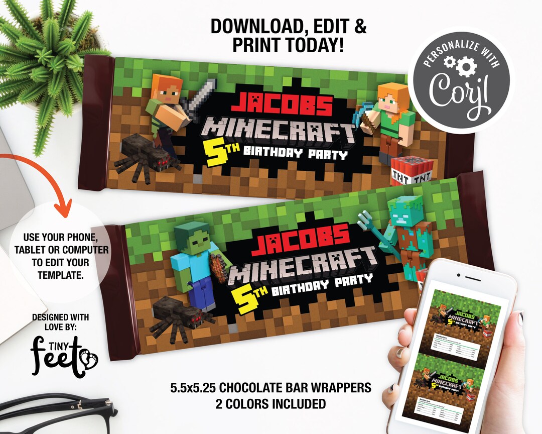 Minecraft Candy Bar Wrapper Video Games Candy Bar Wrapper Etsy