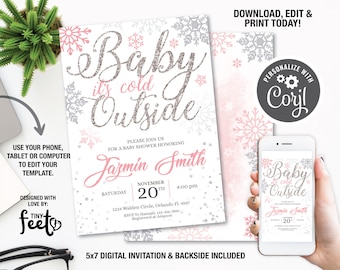 Winter Baby Shower Invitation, Baby It's Cold Outside Baby Shower Invitation, Snowflakes Baby Shower Invite, Instant download Invitation