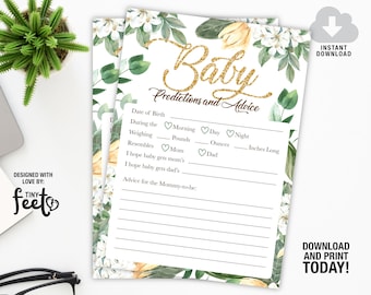 Greenery Baby Predictions and Advice, Botanical Baby Shower Games, Floral baby Shower Game, Instant download Baby Greenery Shower Games, DIY