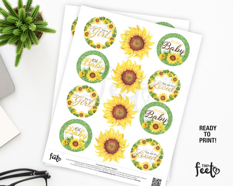 Sunflower Baby Shower Cupcake Toppers Sunflower Baby Shower Etsy