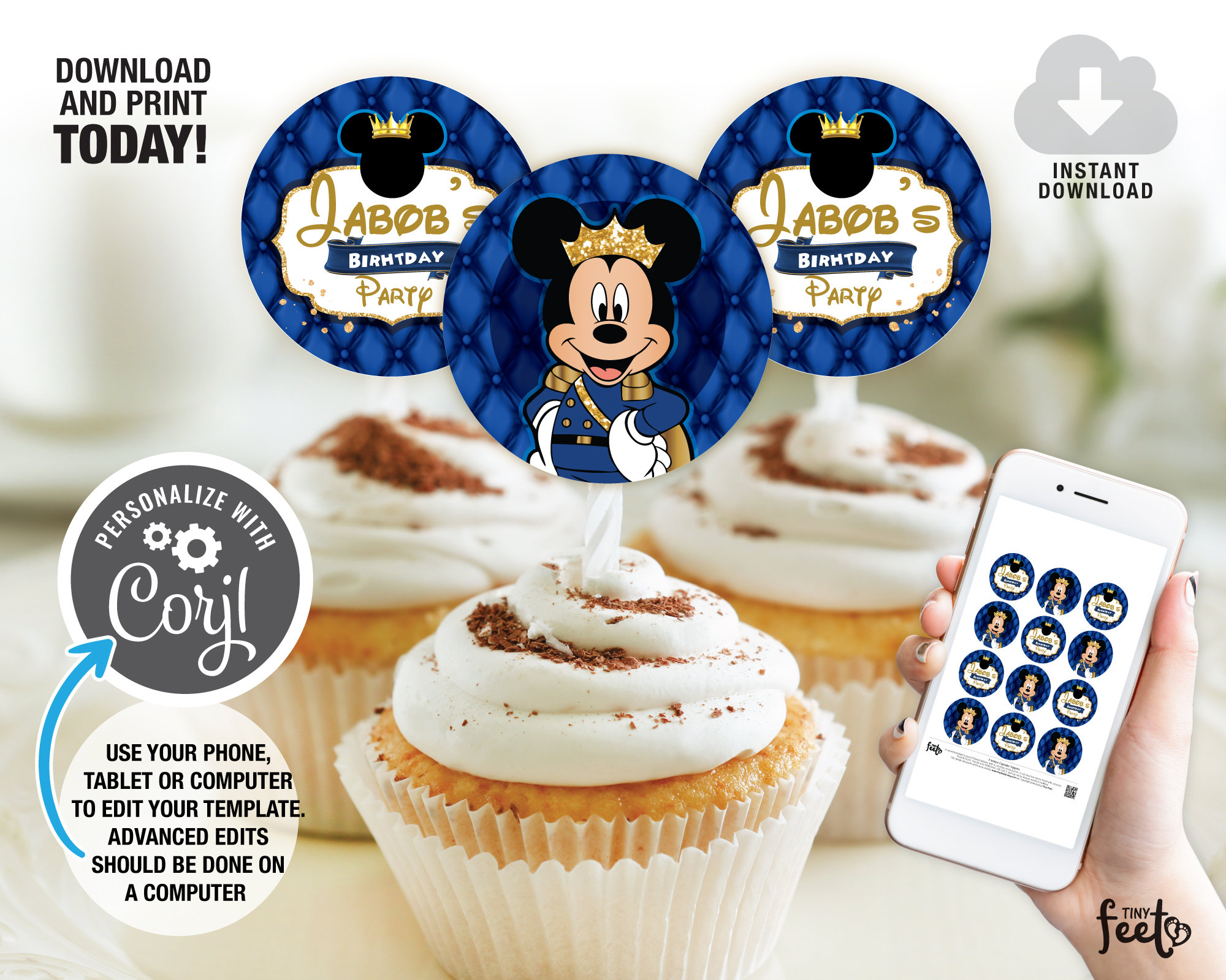 Royal Mickey Mouse Cupcake Toppers Prince Mickey Mouse Party Decoration Royal Blue Mickey Mouse Birthday Boy Birthday Party