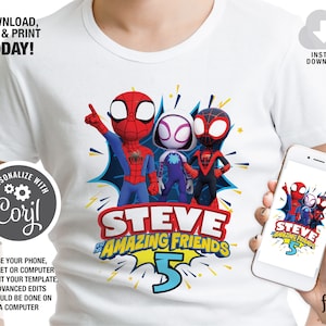 Spidey and his Amazing Friends Iron on Transfer, Spidey T-shirt Design, Superhero Digital Birthday Shirt, Spiderman Birthday Party Decor