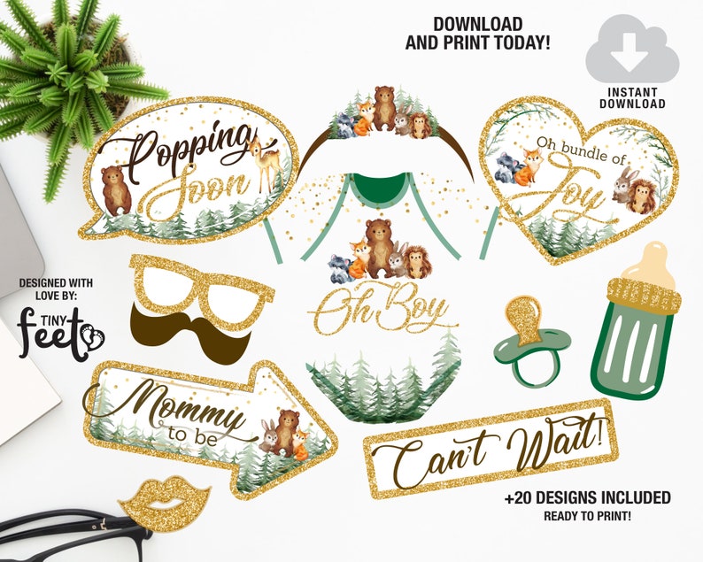 Woodland Baby Shower Photo Booth Props Forest Baby Shower Props Boy Baby Shower Photo Props Instant download Baby Shower