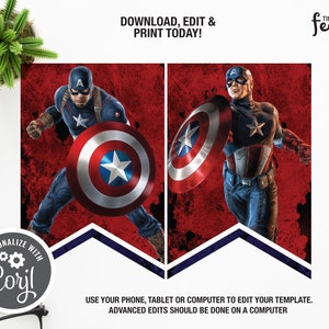 Captain America Birthday Banner, Captain America Party Decoration ...