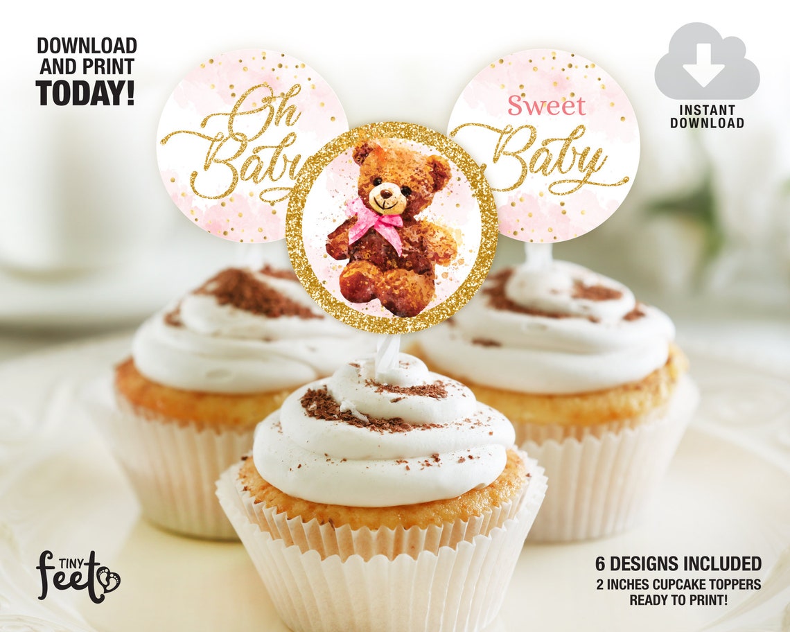 Pink Teddy Bear Baby Shower Cupcake Toppers Teddy Bear Baby - Etsy