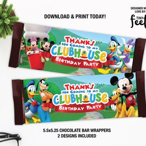 Mickey Mouse Clubhouse Candy Bar Wrapper, Clubhouse Printable Party Decor, Instant Download, Mickey Mouse Hershey's Wrapper, Clubhouse Decor