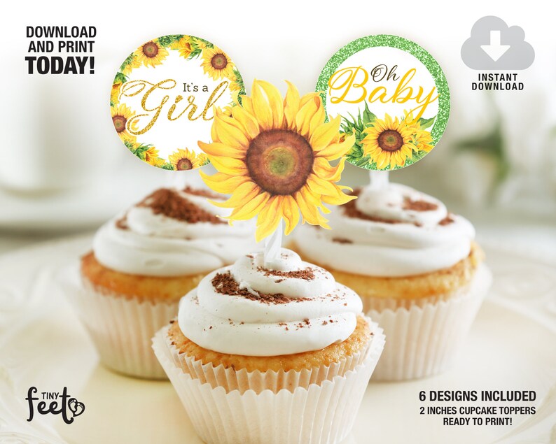 Sunflower Baby Shower Cupcake Toppers Sunflower Baby Shower Etsy