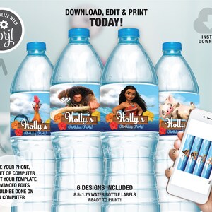 Moana Water Bottle Label, Printable Water Bottle Label, Moana Party ...