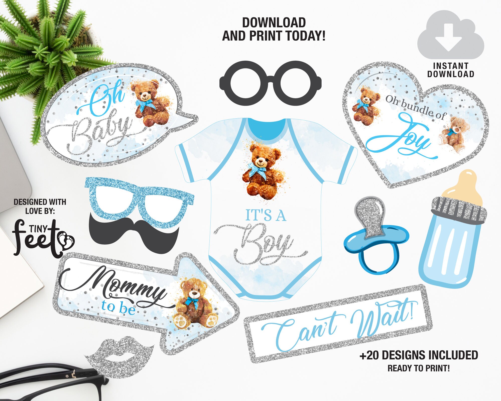 Teddy Bear Baby Shower Photo Booth Props Teddy Bear Baby Shower Props Boy Baby Shower Photo Props Instant download Photo