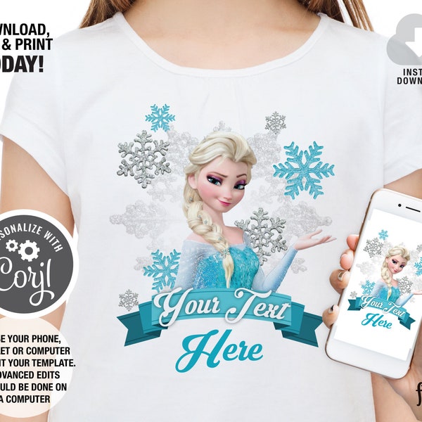 Fer sur transfert congelé, conception de t-shirt Elsa et Anna, chemise d'anniversaire numérique congelée, décoration de fête d'anniversaire de flocons de neige, fête d'hiver