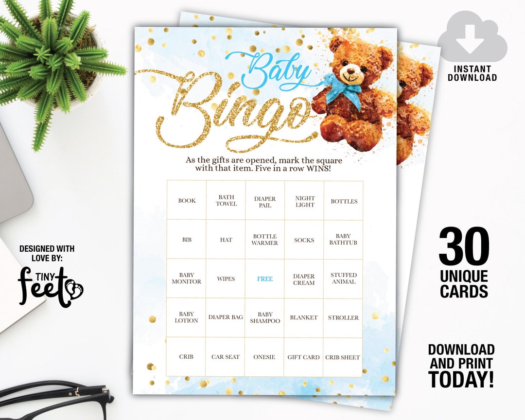 Teddy Bear Baby Shower Bingo Cards, Teddy Bear Baby Shower Game ...