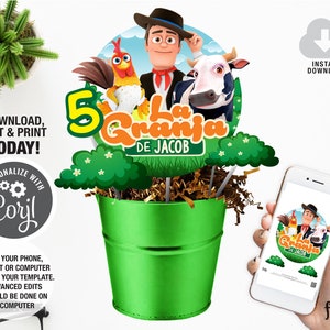 Peça central La Granja de Zenon, aniversário da fazenda Zenon, festa de aniversário de menino, peças centrais para festa no celeiro de animais, download instantâneo, faça você mesmo