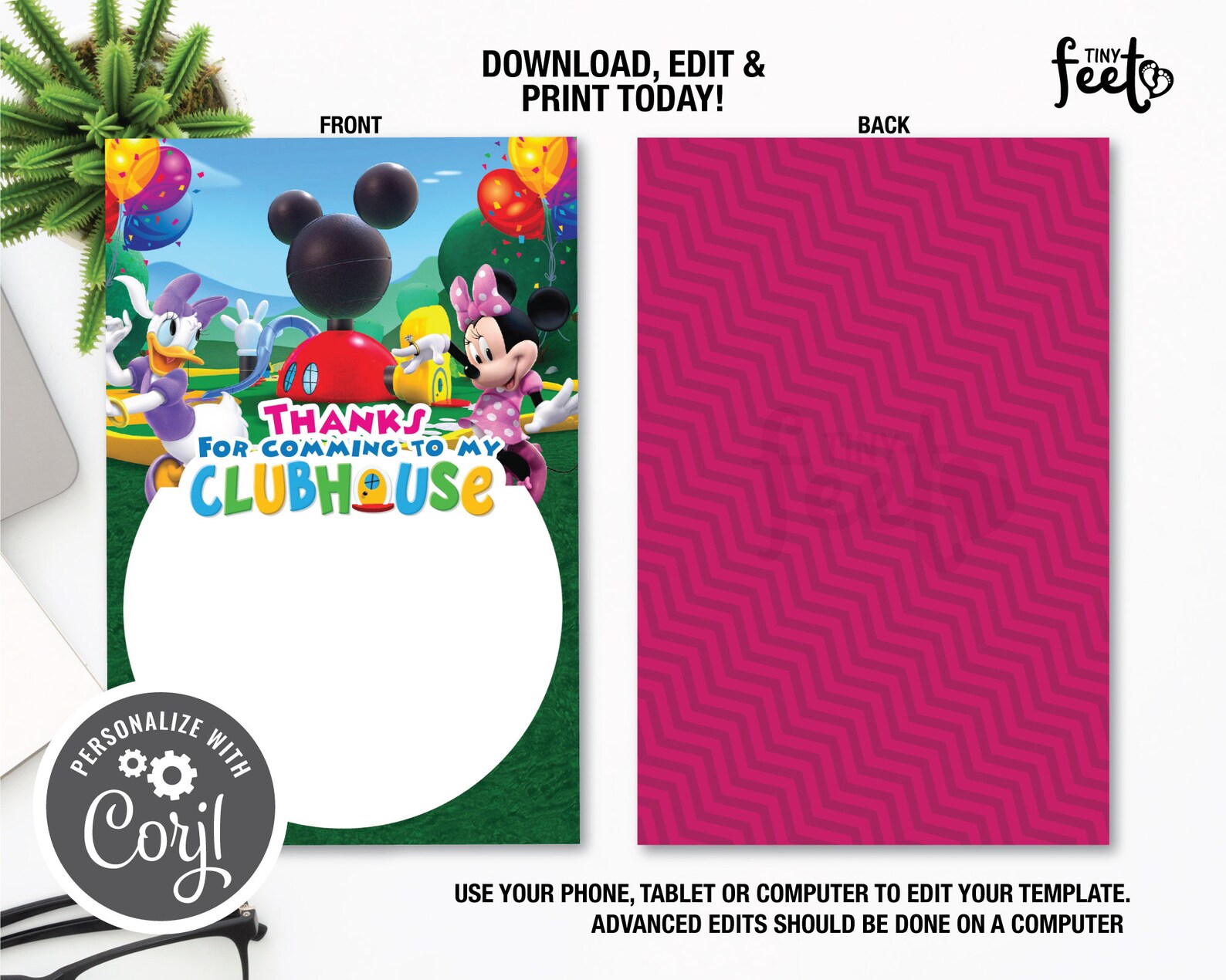 Mickey Mouse Clubhouse Thank You Card Minnie Mouse Clubhouse - Etsy