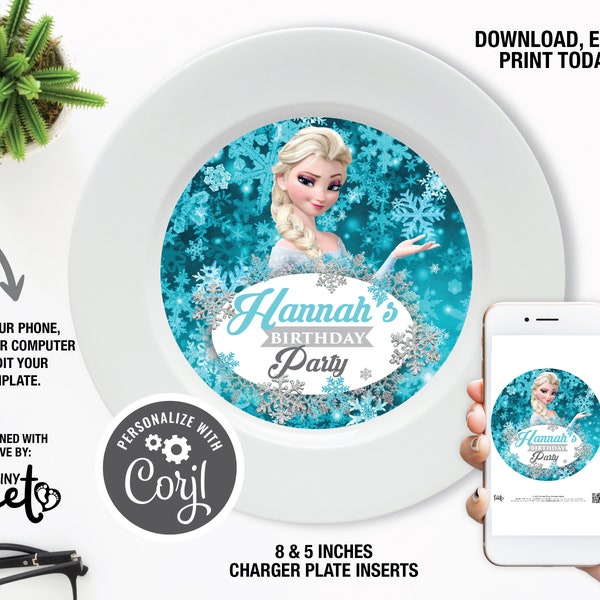 Frozen Charger Plate Inserts, Custom Frozen Birthday Party Decor, Instant download Birthday Decoration, Winter Charger Plate Templates