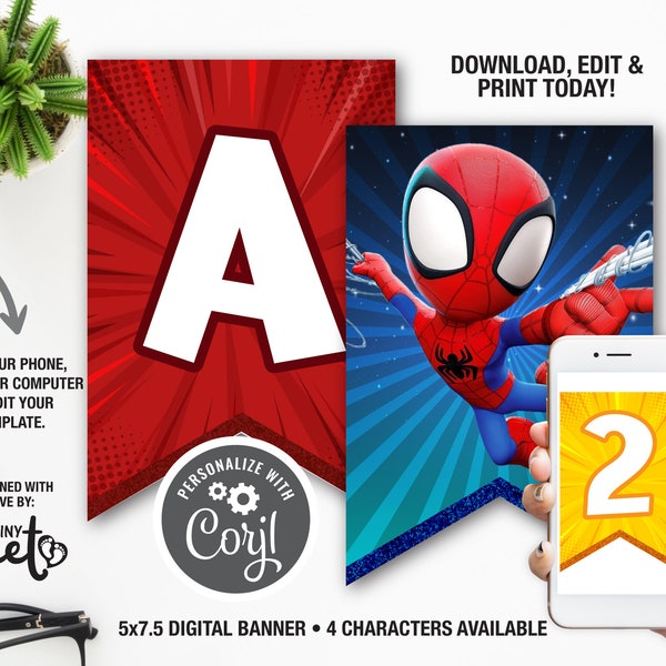 Spidey and his Amazing Friends Birthday Banner, Spiderman Party Decoration, Spidey Birthday Printable, DIY Banner Template, Superhero Party