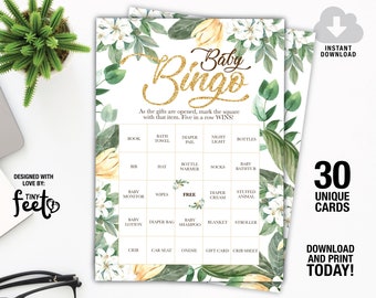 Greenery Baby Shower Bingo Cards, Botanical Baby Shower Bingo, Floral baby Shower Game, Instant download Baby Shower Bingo Game, DIY