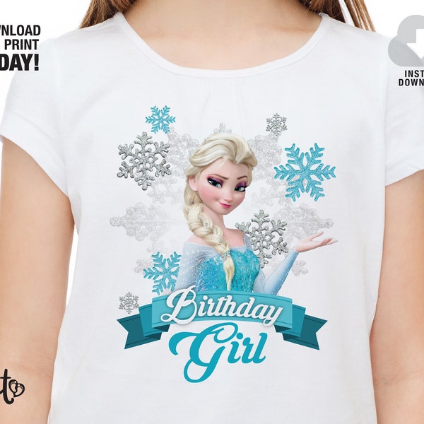 Frozen Iron on Transfer, Elsa Frozen T-shirt Design, Winter Digital Birthday Shirt, Snowflakes Birthday Party Decoration, Instant Download