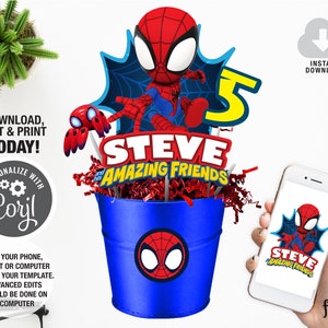 Spidey and his Amazing Friends Centrepiece, Superhero Birthday, Boy Birthday Party, Spiderman Party Centerpieces, Instant Download image 1