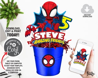 Spidey and his Amazing Friends Centrepiece, Superhero Birthday, Boy Birthday Party, Spiderman Party Centerpieces, Instant Download