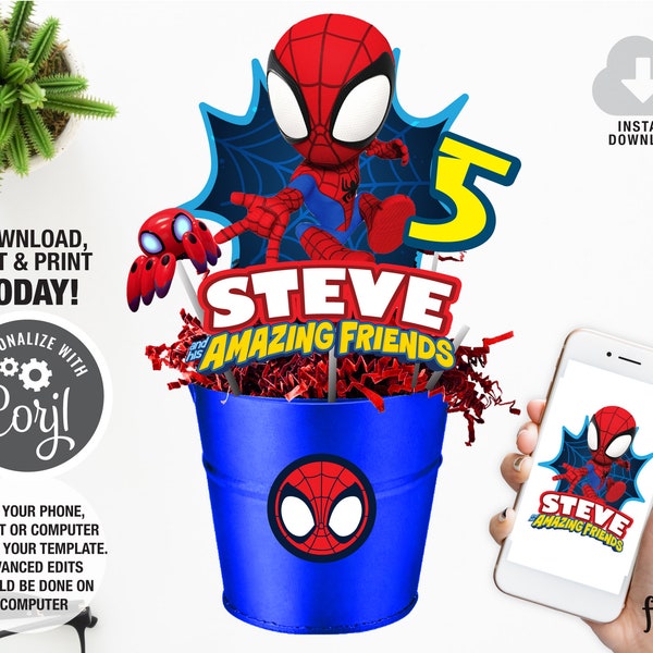 Spidey and his Amazing Friends Centrepiece, Superhero Birthday, Boy Birthday Party, Spiderman Party Centerpieces, Instant Download