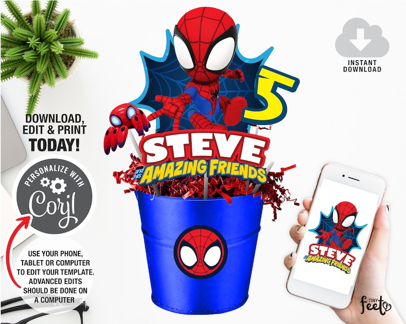 Spidey and his Amazing Friends Centrepiece, Superhero Birthday, Boy Birthday Party, Spiderman Party Centerpieces, Instant Download image 1