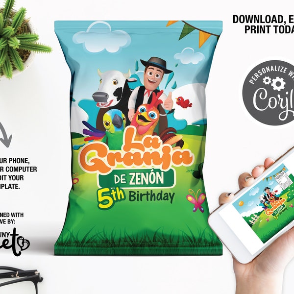 La Granja de Zenon Chip Bags, Farm Birthday Party Decoration, Zenon Farm Printable Files, Instant download, Barn Printable Chip Bags, DIY