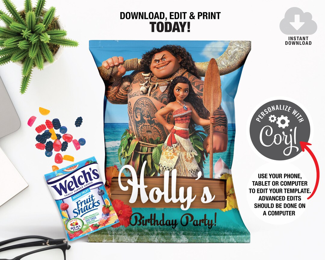 Moana Fruit Snack Wrapper, Princess Moana Printable Template, Instant ...