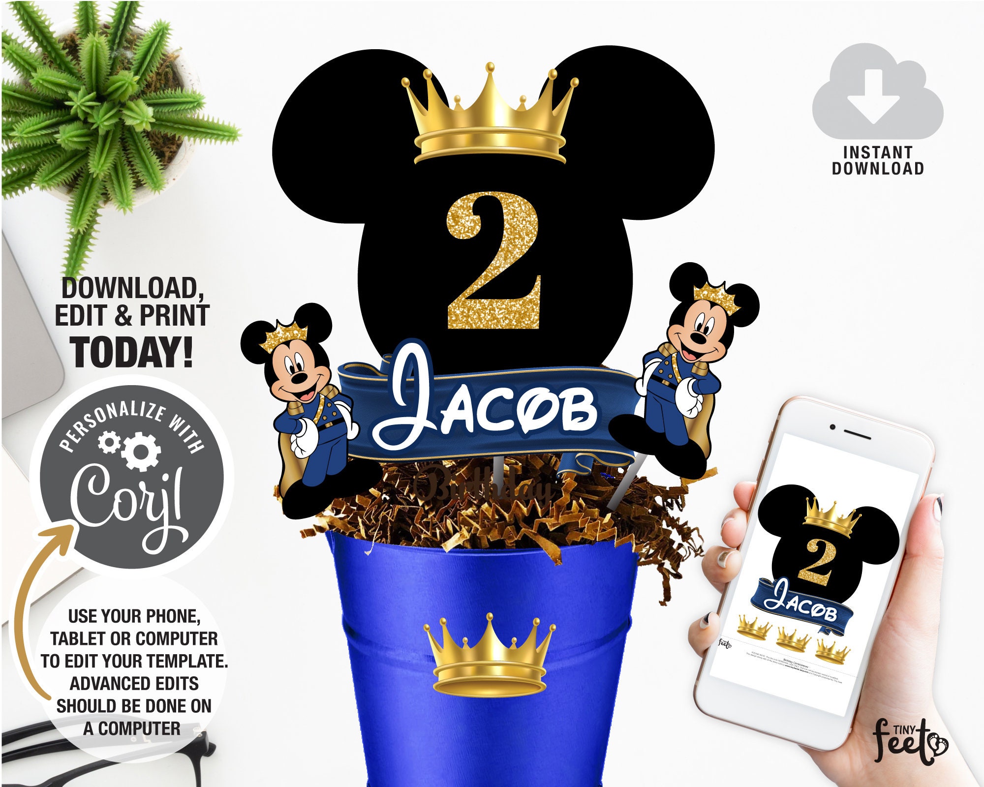Royal Mickey Mouse Centerpiece Prince Mickey Birthday Party Royal Prince Party Decor Instant Download Editable Template