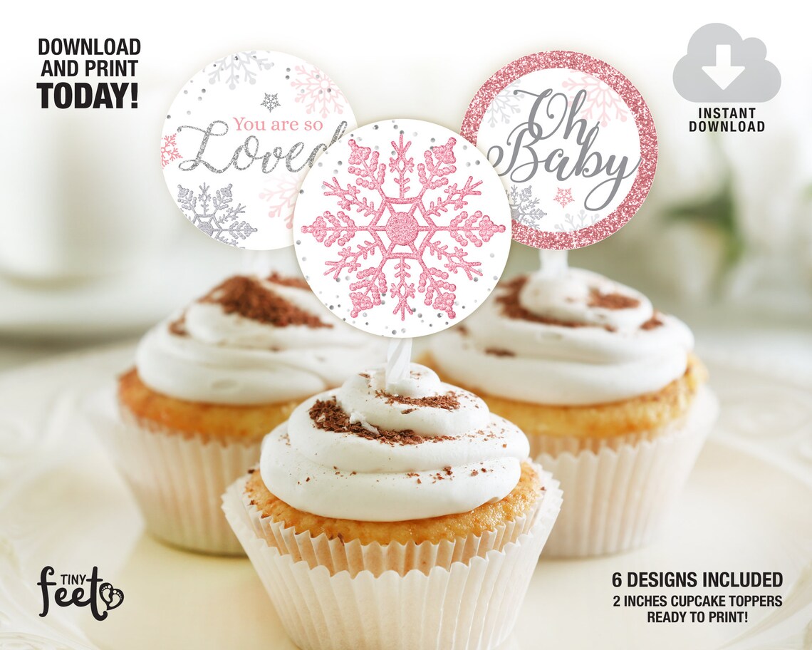 Snowflakes Baby Shower Cupcake Toppers Winter Cupcake Etsy
