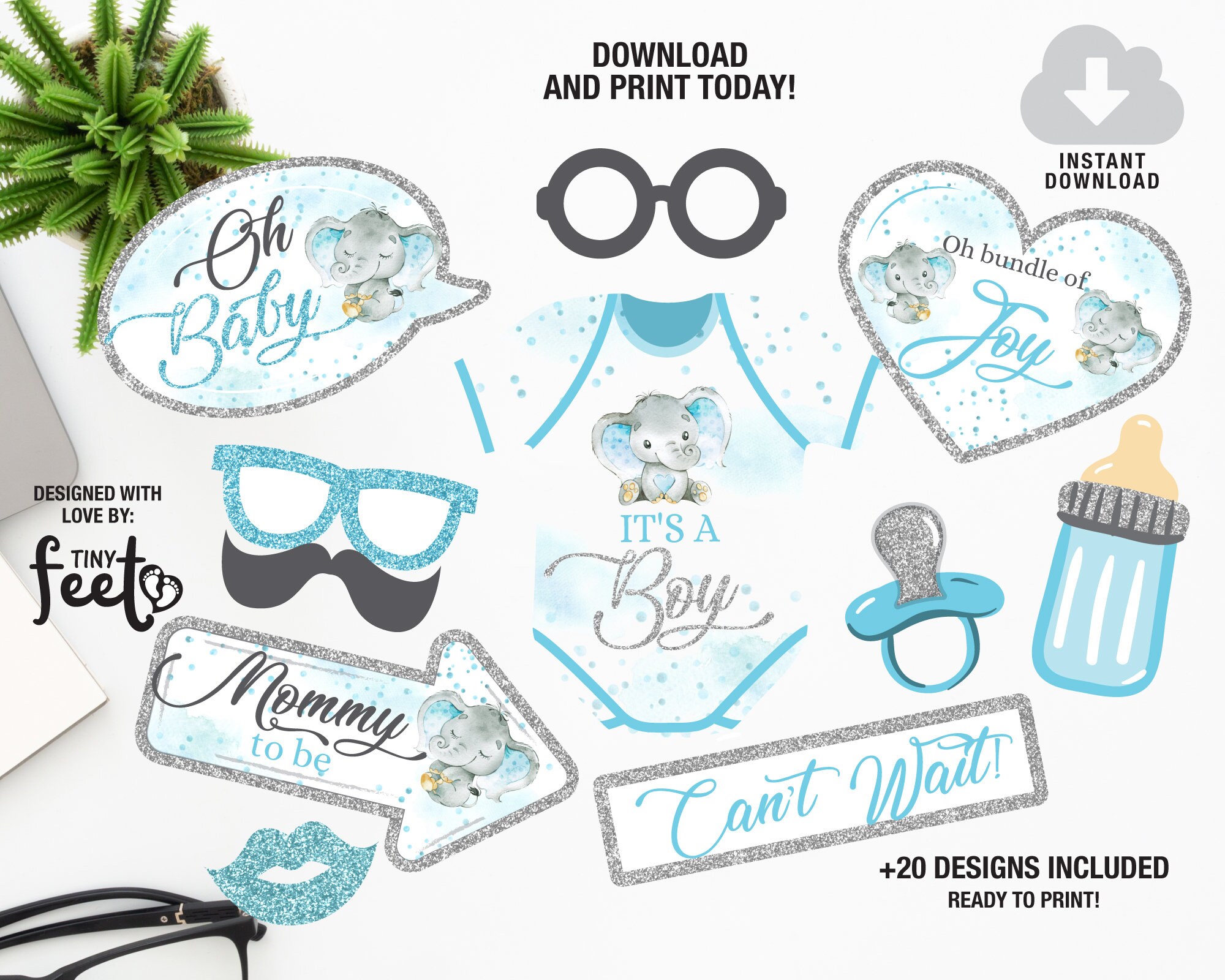Baby Elephant Baby Shower Photo Booth Props Baby Elephant Baby Shower Props Boy Baby Shower Photo Props Instant download