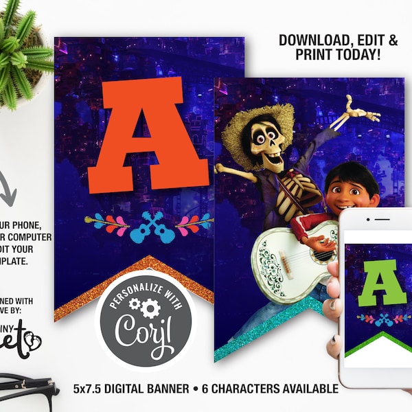 Coco Birthday Banner, Coco Party Decoration, Mexican Party Decor, Coco Birthday Printable, DIY  Templates, Coco Custom Decor