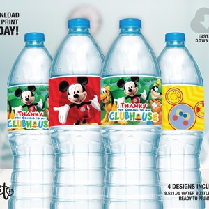 Mickey Mouse Clubhouse Water Bottle Label, Printable Water Bottle Label, Mickey Mouse Party Decor, Clubhouse Birthday, Boy birthday Party