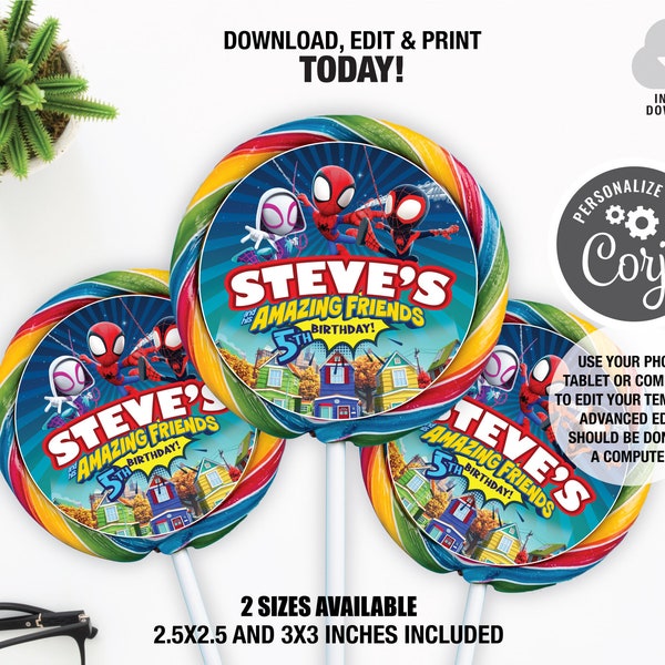 Spidey and his Amazing Friends Swirl Lollipop Labels, Spidey Printable Party Decor, Instant Download, Spiderman Birthday Lollipop Label