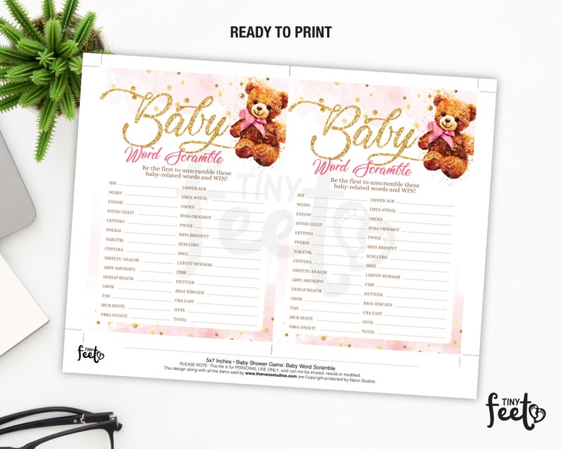 Pink Teddy Bear Baby Shower Game Baby word Scramble Teddy | Etsy
