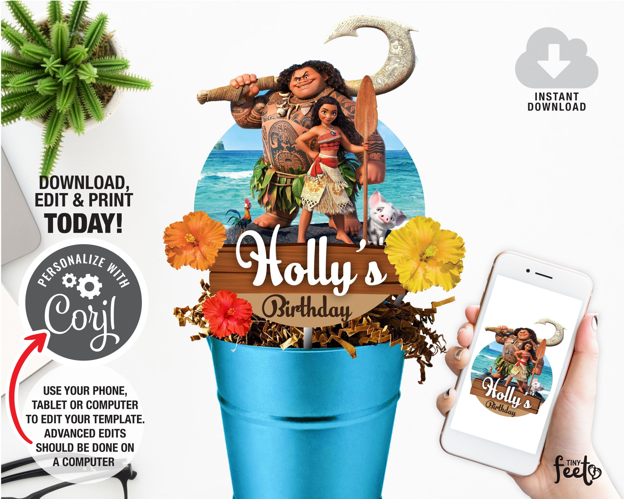 Moana Centerpiece Princess Moana Birthday Girl Birthday Party Moana Party Centrepieces Instant Download