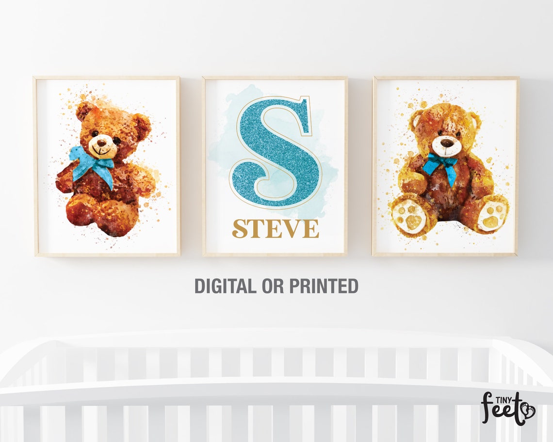 Teddy Bear Nursery Wall Art Nursery Room Decor Baby Name Etsy