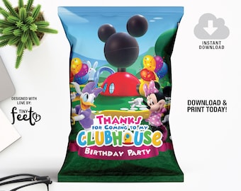 Mickey Mouse Clubhouse Chips Bag, Minnie Mouse Printable Party Decor, Instant Download, Mickey Mouse Wrappers, Clubhouse Decoration, DIY