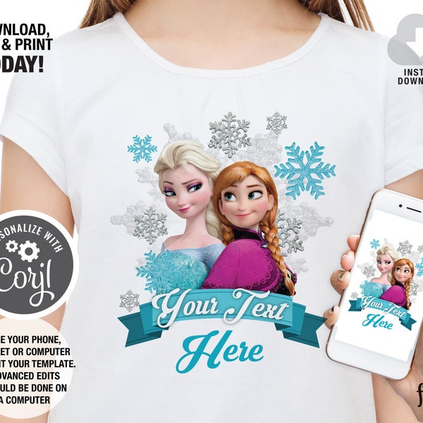 Frozen Iron on Transfer, Elsa and Anna T-shirt Design, Frozen Digital Birthday Shirt, Snowflakes Birthday Party Decoration, Winter Party