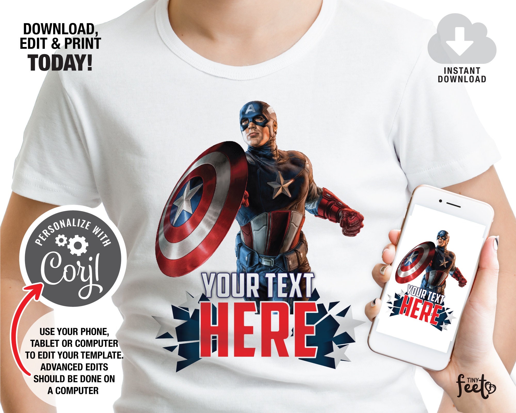 Discover Maglietta T-Shirt Personalizzata Supereroe Super Heroes Uomo Donna Bambini Captain America Design Digital Birthday