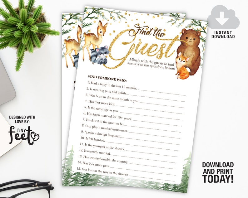 Woodland Baby Shower Game Find the Guest Baby Shower Games Etsy