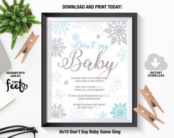 Snowflakes Baby Shower Game Don't Say Baby, Winter Baby Shower Game, Baby Shower Games, Instant download Baby Shower, Don't Say Baby, DIY