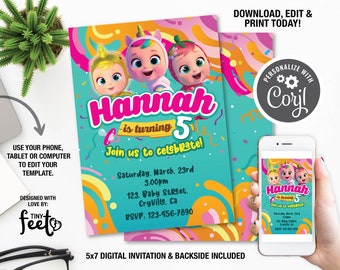 Cry Babies Birthday Invitation, Colorful Birthday Party, Digital Birthday Invite, Birthday Invitation Template