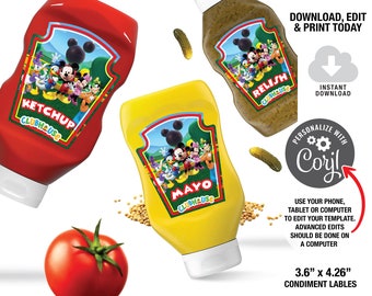 Mickey Mouse Clubhouse Condiment Labels, Mickey Mouse Clubhouse Birthday Party, Digital Clubhouse Birthday Invite, Boy or Girl Birthday