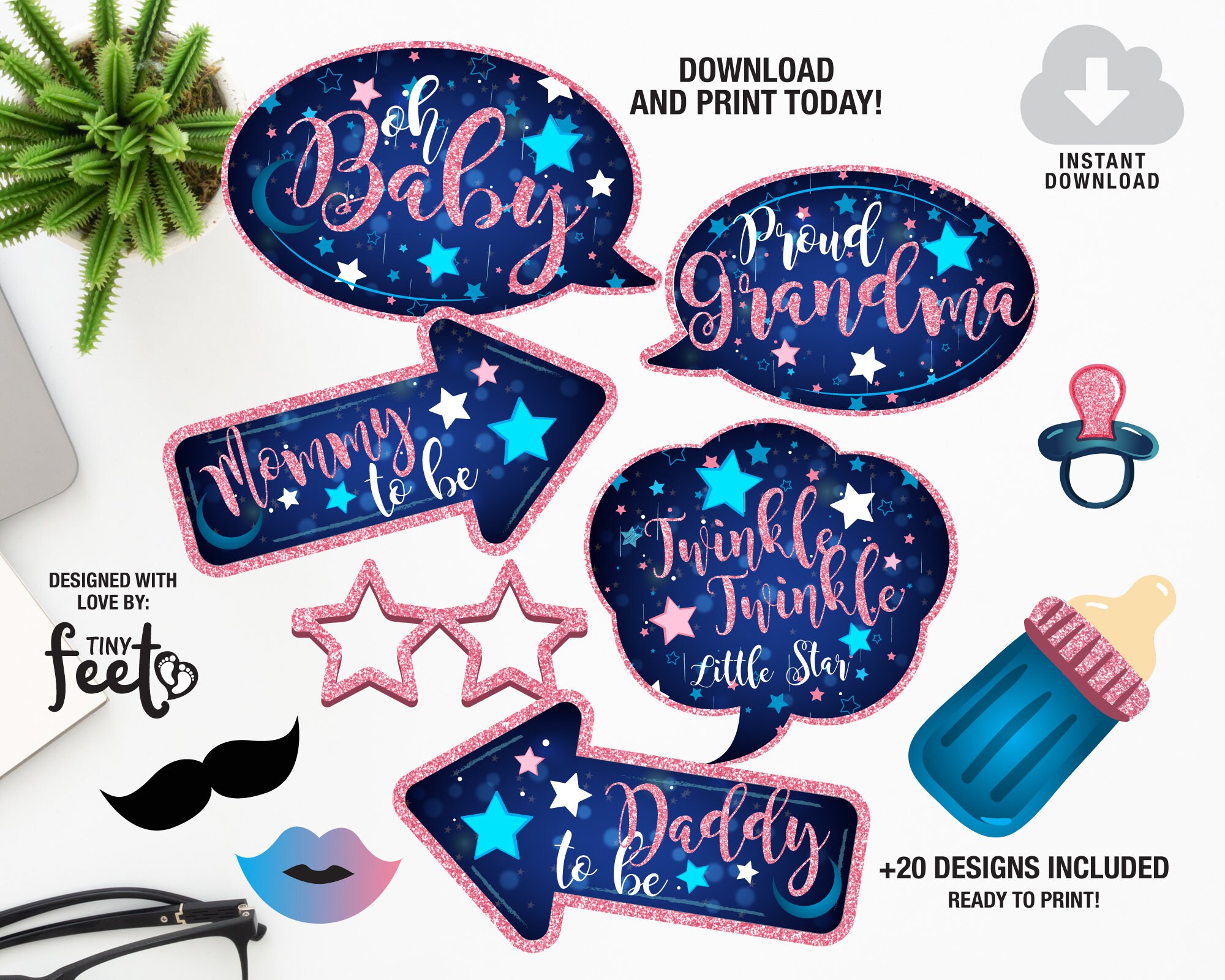 Gender Reveal Twinkle Twinkle Little Star Baby Shower Photo Booth Props Gender Reveal Photo Props Instant download Baby