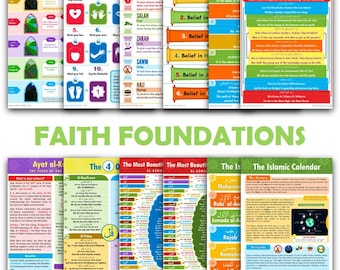 Faith Foundations - Set of Twelve 13 x 19-inch Islamic Learning Posters - Physical Product