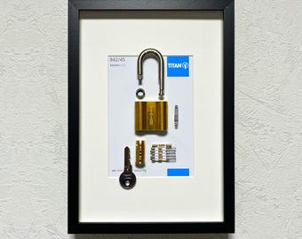 Lock Wall Art - Framed exploded Titan padlock kit