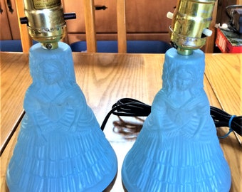 Pair of Southern Belle blue glass lamps