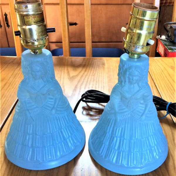 Pair of Southern Belle blue glass lamps